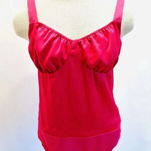NWT INTEMPO Women Sleeveless Bright Pink Built in Bra Thong Bodysuit Top Size 10
